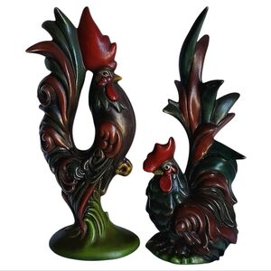 1960's MCM Green Red Glazed Strutting Serama Rooster & Hen Gamecocks Chickens